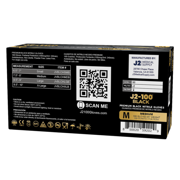 J2-100 Black Nitrile Examination Gloves